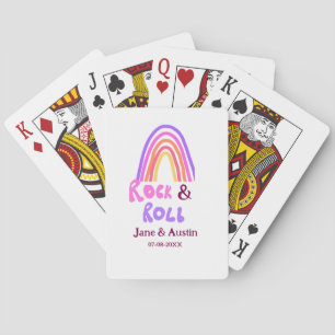 Rock & roll wedding add couple name retro rainbow playing cards
