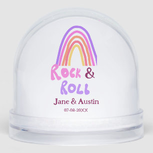 Rock & roll wedding add couple name retro rainbow snowglobe