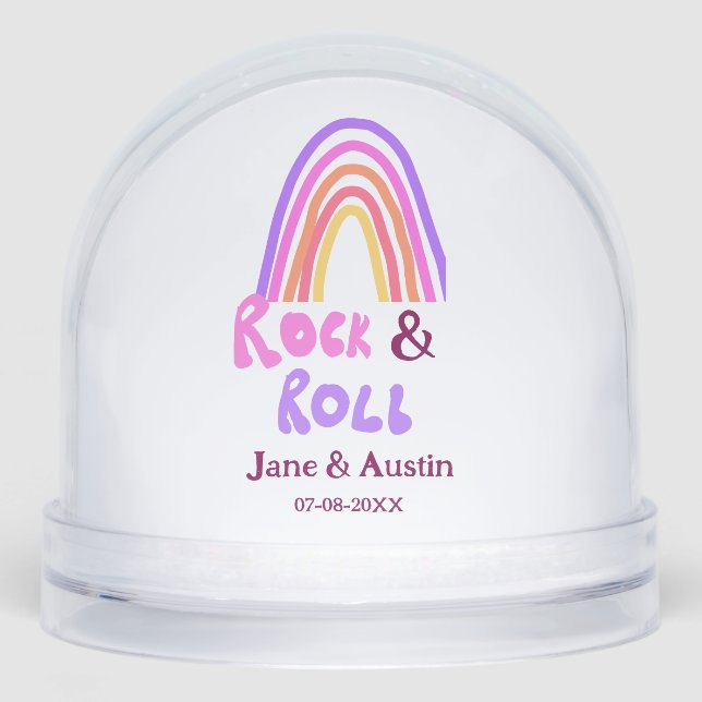 Rock & roll wedding add couple name retro rainbow  snowglobe (Front)