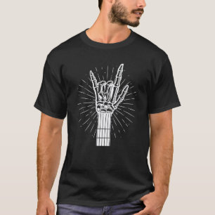 Rock Sign Guitar Head Skeleton Hand Guitarist Guit T-Shirt
