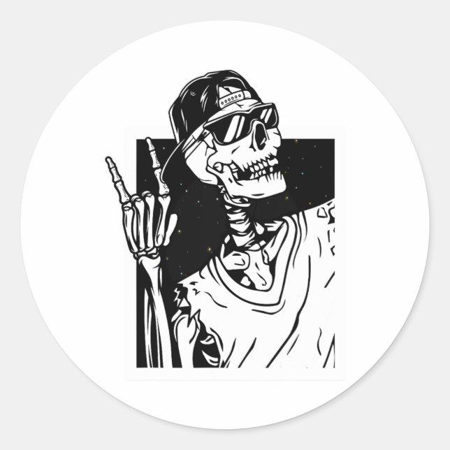 Rock Skeleton Hand Halloween Costume Funny Rocker  Classic Round Sticker (Front)