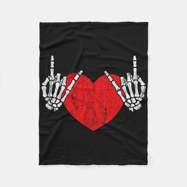 Rock Skeleton Hand Heart Rock And Roll  Fleece Blanket (Front)