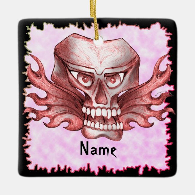 Rock Skull Biker Ceramic Ornament (Front)