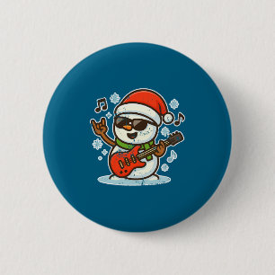 Rock Snowman With Guitar Premium Tri-blend 6 Cm Round Badge