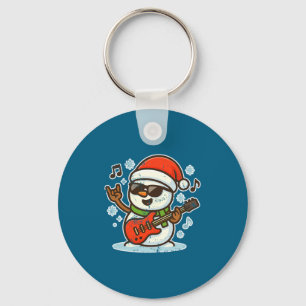 Rock Snowman With Guitar Premium Tri-blend Key Ring