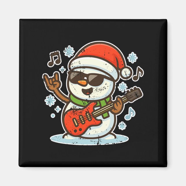 Rock Snowman With Guitar Premium Tri-blend  Magnet (Front)