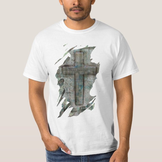 rock solid cross, christian shirts, faith designs T-Shirt (Front)