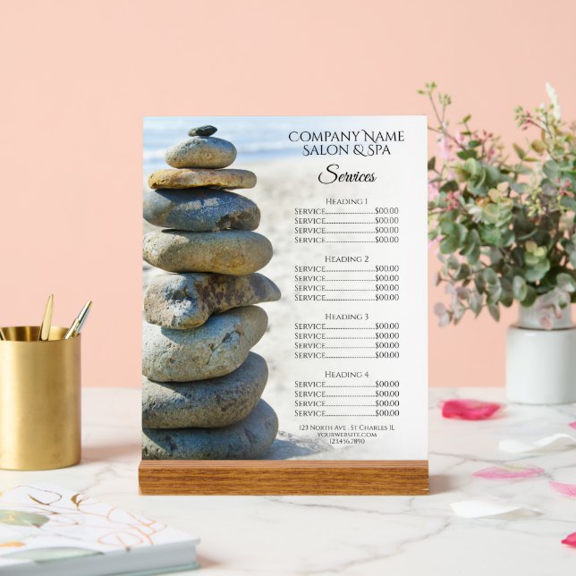Rock Stack Cairn Spa Salon Services Menu Acrylic Sign (Wedding)