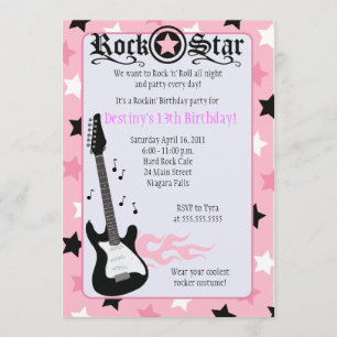 ROCK STAR 5x7 Pink Rocker Birthday Invitation