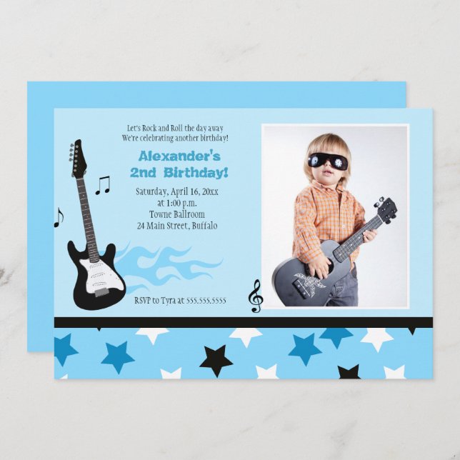 ROCK STAR 5x7 Rocker Birthday Photo Invitation (Front/Back)