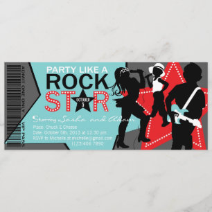 Rock Star Band Birthday Aqua Red Invitation