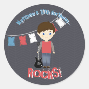 Rock Star Birthday Boy Classic Round Sticker