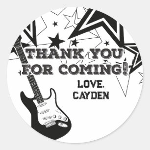 Rock Star Birthday Guitar black and white stars Classic Round Sticker