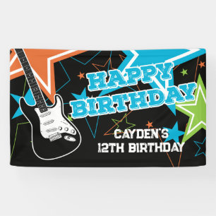 Rock Star Birthday Guitar Stars Blue Orange Banner