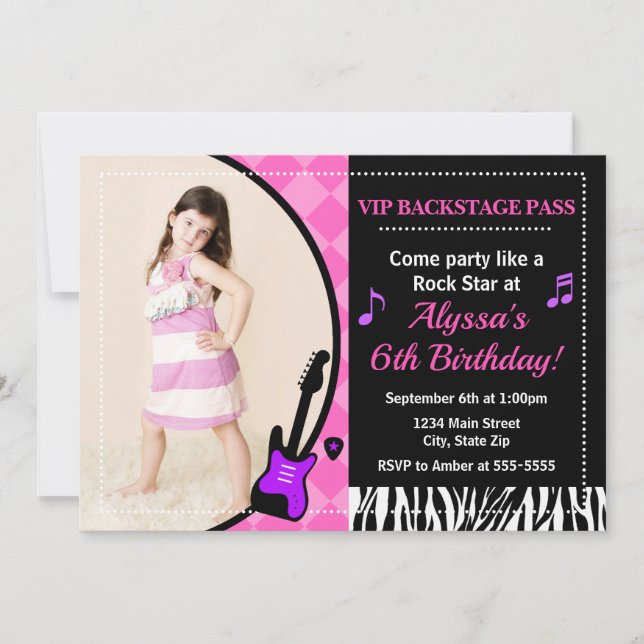 Rock Star Birthday Invitation Pop Star Girl (Front)