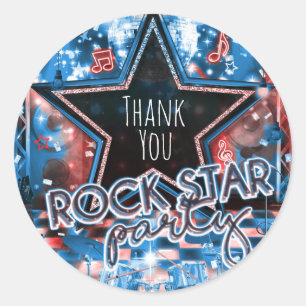 ROCK STAR Birthday Musical Dance Party Favour Classic Round Sticker