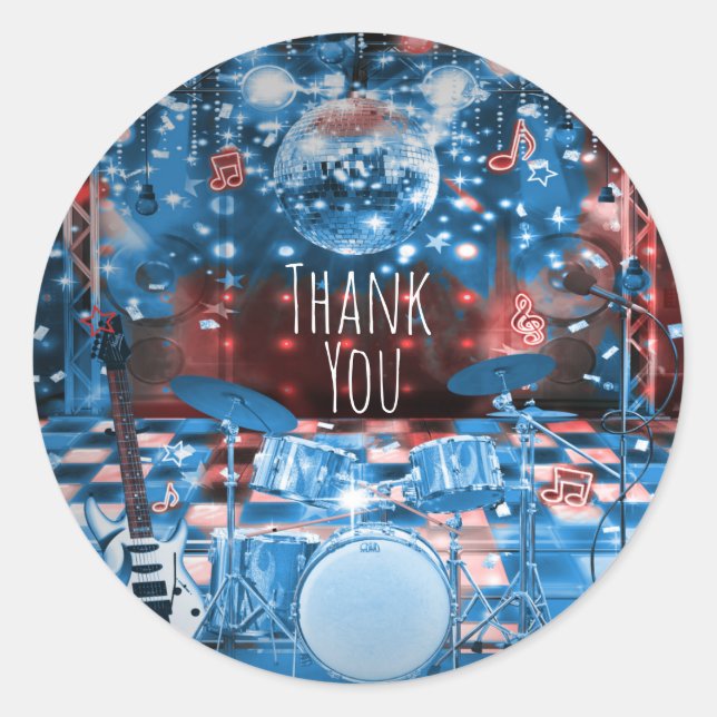 ROCK STAR Birthday Musical Dance Party Favour Classic Round Sticker (Front)