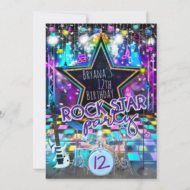 ROCK STAR Birthday Musical Dance Party Invitation (Front)
