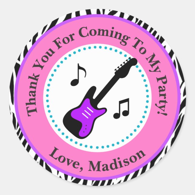 Rock Star Birthday Party Favour Stickers (Front)