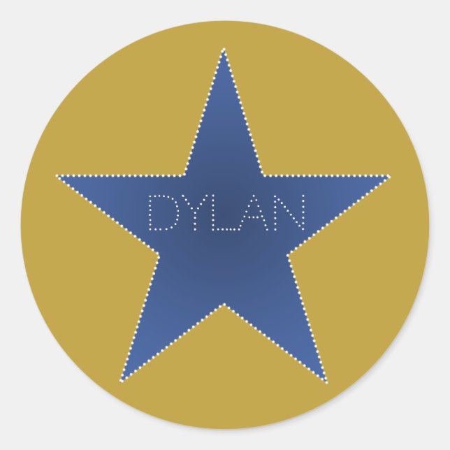 Rock Star Birthday Party Name Stickers Blue Gold (Front)