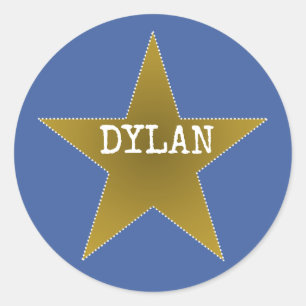 Rock Star Birthday Party Name Stickers Blue Gold