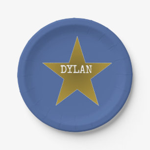 Rock Star Birthday Party Paper Plates Blue Gold