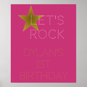 Rock Star Birthday Party Welcome Poster Pink Gold