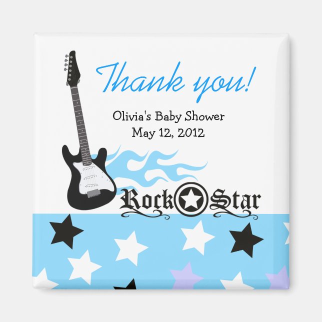 ROCK STAR Blue Baby Shower Favour Magnet (Front)