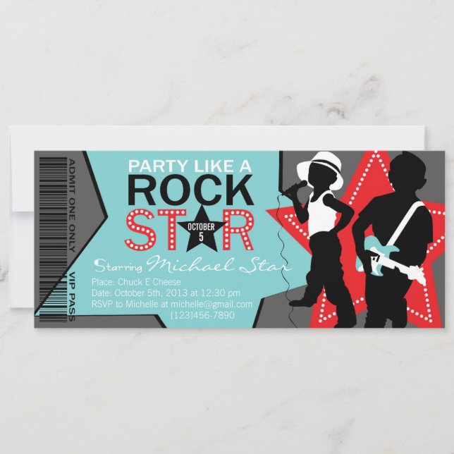 Rock Star Boy Band Birthday Aqua Red Invitation (Front)