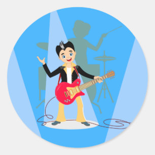 Rock Star Boy birthday party Classic Round Sticker