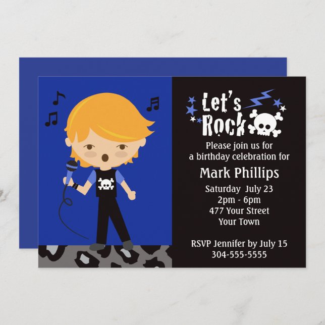 Rock Star Boy Birthday Party Invitation (Front/Back)
