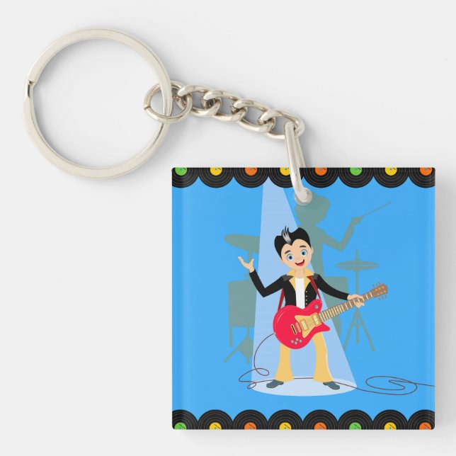 Rock Star Boy birthday party Key Ring (Front)