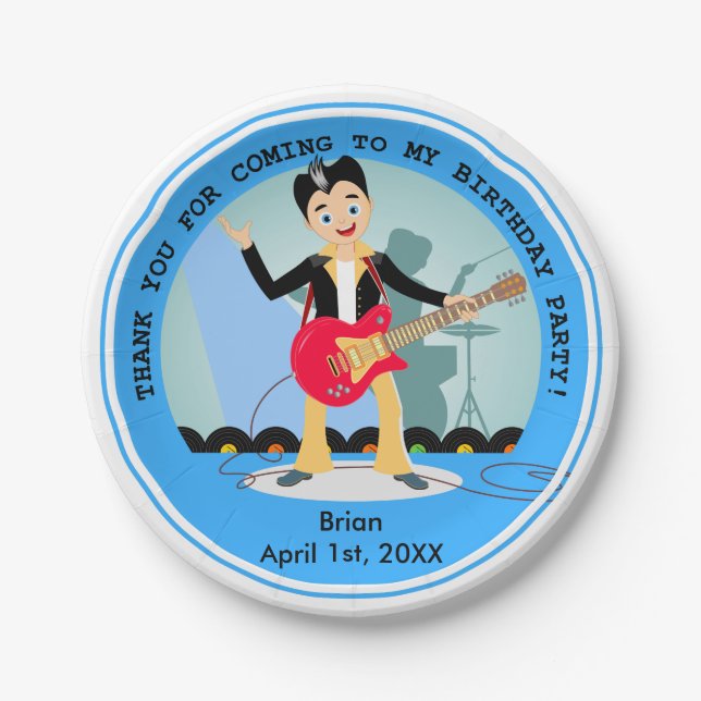 Rock Star Boy birthday party Paper Plate (Front)