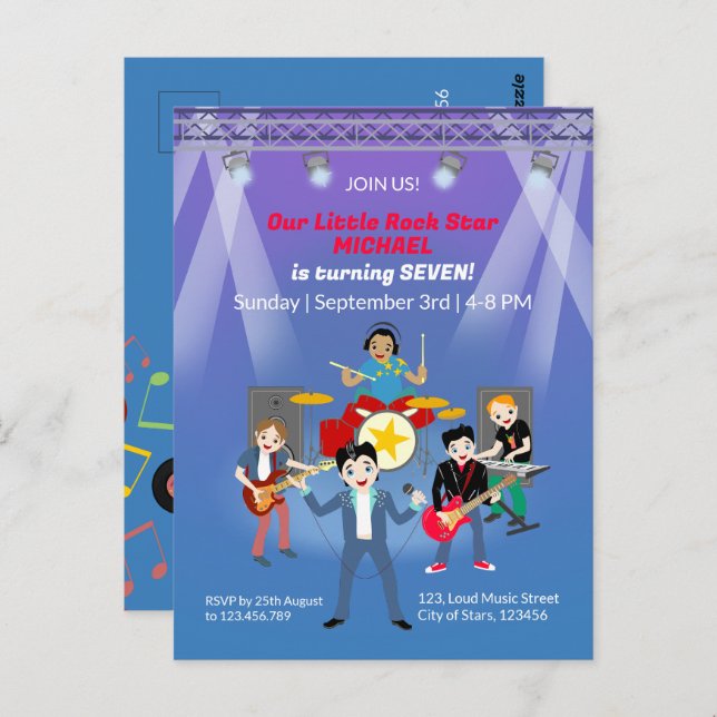 Rock Star Boys Band Birthday Party Postcard (Front/Back)