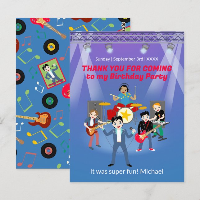 Rock Star Boys Band Birthday Party Postcard (Front/Back)