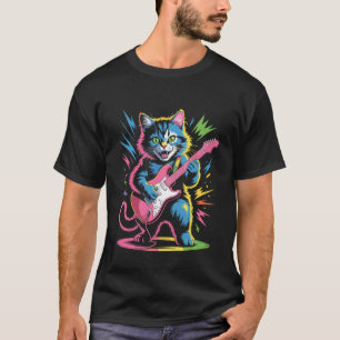 Rock Star Cat Playing Electric Guitar Roll Men Wom T-Shirt