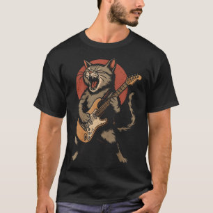 Rock Star Cat Playing Guitar Rock And Roll Lover T-Shirt