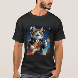 Rock Star Cat Playing Guitar Rocking out Men Women T-Shirt