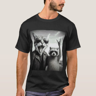 Rock Star Cat Selfie Racoon Rock Music Gifts Men T-Shirt
