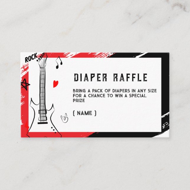 Rock Star Diaper Raffle Ticket | Red & Black Baby  Enclosure Card (Front)