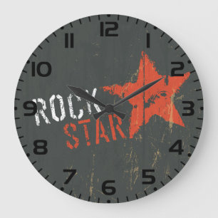 Rock Star Distressed Grunge Red Star Large Clock