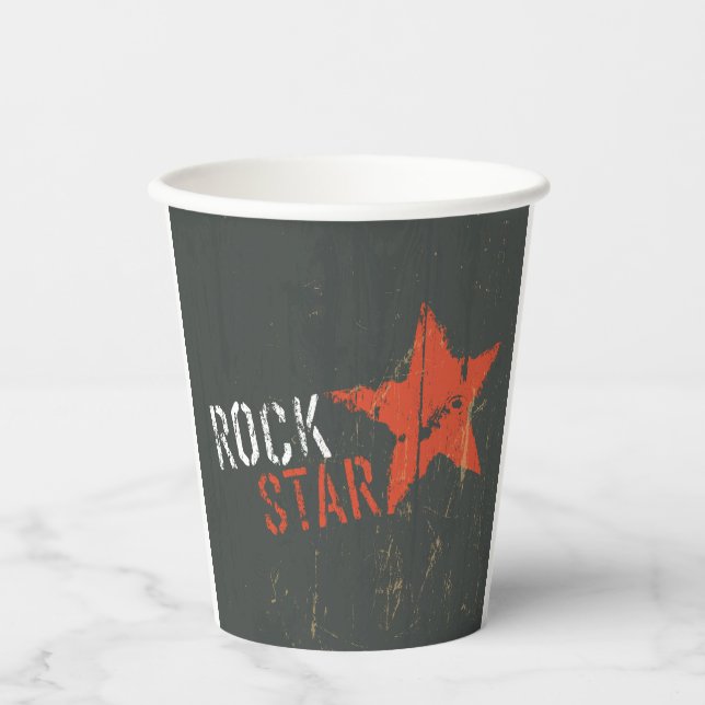 Rock Star Distressed Grunge Red Star Paper Cups (Front)
