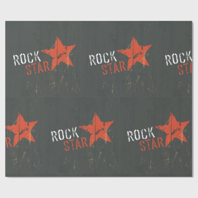 Rock Star Distressed Grunge Red Star Wrapping Paper (Flat)