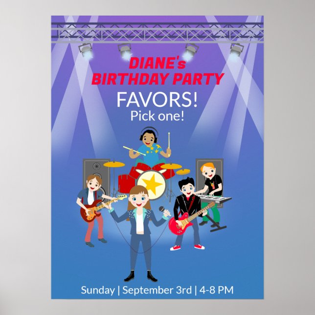 Rock Star Girl Band Birthday Party Poster (Front)