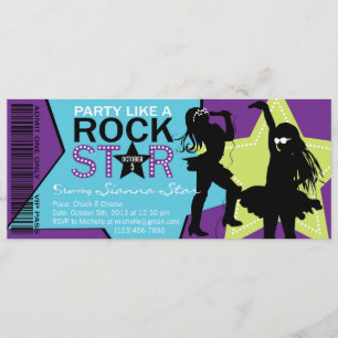 Rock Star Girl Band Birthday Purple Lime Invitation