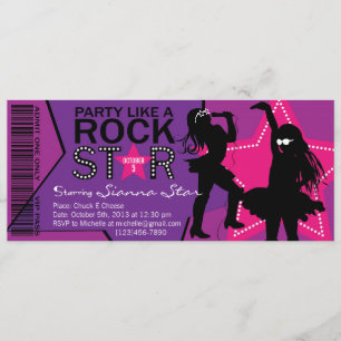 Rock Star Girl Band Birthday Purple Pink Invitation