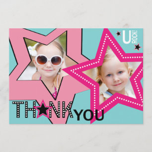 Rock Star Girl Band Thank You Aqua Pink Card