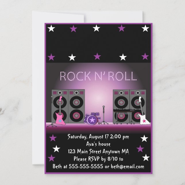 Rock Star Girl Birthday Invitation (Front)