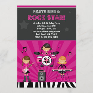 Rock Star Girls Birthday Party Invitation