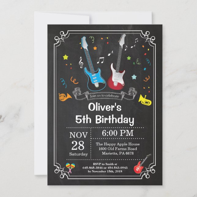 Rock Star Guitar Birthday Invitation Music Boy (Front)